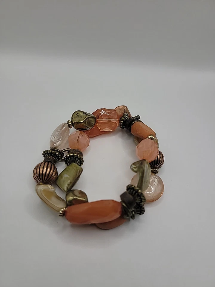 Pulsera elástica vintage Premier Designs tono dorado naranja joyería con cuentas gruesas Foto 2 de 4