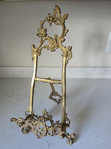 Vintage Large 17" Baroque Style Ornate Brass Easel for Art Plate Book Mirror