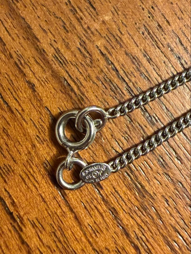 CHANEL Silver Chain Necklace with Coco Mark Black Stone Made in Italy Used thumbnail 4