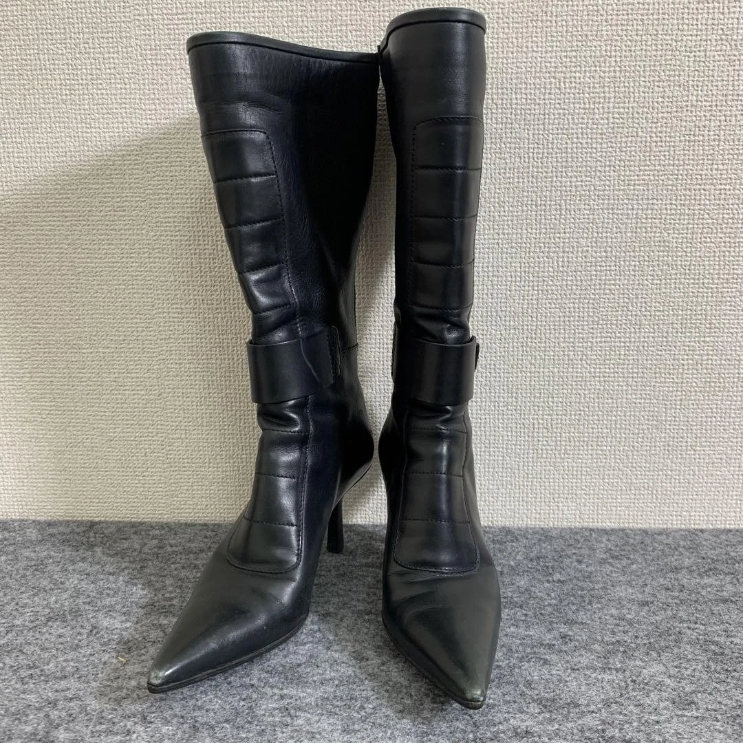 Femme 6.5US 5764. Gucci Bottes simples, mi longues, ceinturées en cuir