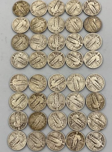 40 US 90% Silver Standing Liberty 25c mixed dates L24224
