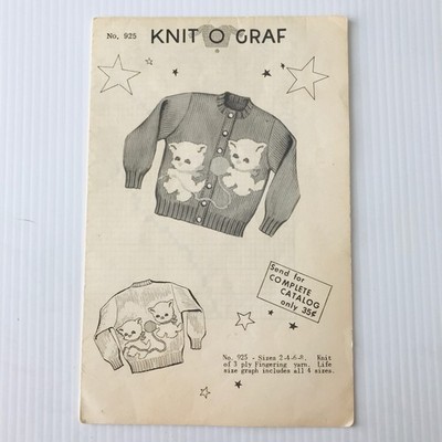Knit O Graf Vintage Knitting Pattern Childs Kitten Cardigan Sweater Sheet Graph