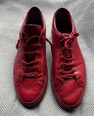 Common Projects Men s Red Leather Low Top Lace-Up Sneakers US 14 EU 46
