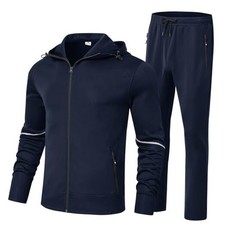 Men's Tracksuits Set Full Zip Jacket Hoodie Sweatsuit Running Sport Large Navy