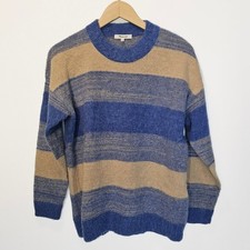 Madewell Stripe Blue Tan Space-Dyed Otis Alpaca Wool Cozy Sweater Size Small