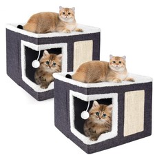 2 Pack Cat Houses for Indoor Cats - Large Cat Bed Cave with Scratch Pad and F...