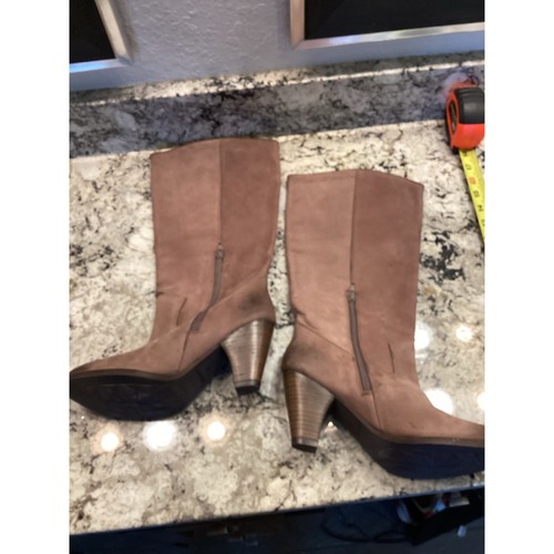 Bronx Pull On Side Zip Heeled Mid Calf Leather Suede Brown chunky heel Boots 39 - Picture 7 of 11