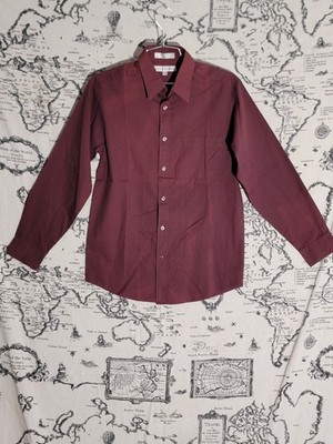 John Henry Men s Dress Shirt Size Small Burgundy Long Sleeve Button Front