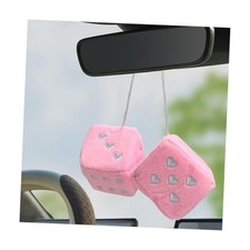 1 Pair Fuzzy Plush Dice for Car Mirror, 3'' Retro Square Dice with Heart Pink