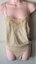 NWT Express Thong Bodysuit Beige Lace Trim Size XS Adjustable Spaghetti Straps
