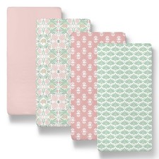 Baby Bassinet Sheets 4-Pack for Girl - Soft, Oval  Fitted Baby Girls Sheet, ...
