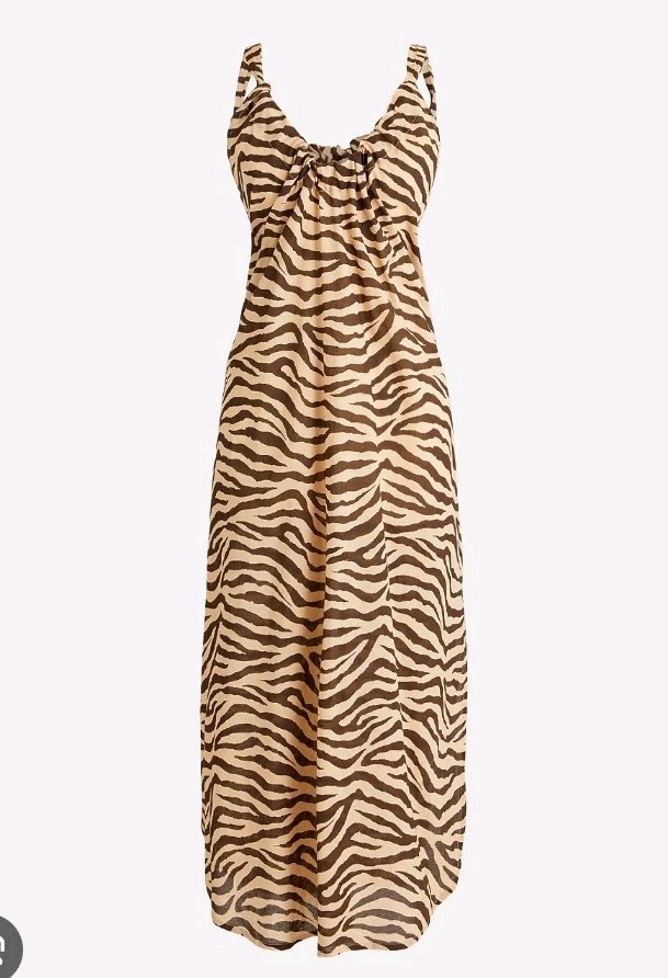 J Crew Organic Cotton Voile Zebra Stripe Swing Beach Dress Sleeveless Pullover