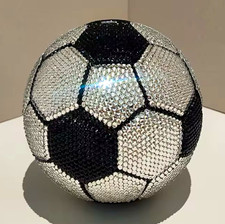 Rhinestone Crystal Soccer Ball Round Clutch Purse w/ Detachable Chain Strap