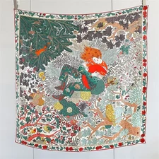 Pure 14 Momme Twill Silk Wrap 35'' Scarf Shawl Square Neckerchief turkey Print