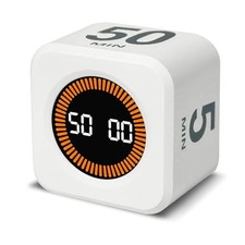 Visual Rotating Timer with 5, 10, 25 50 Minutes Preset, Desk Cube Count White