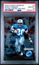 PSA 10, Pop 2 - /99 2024 Clearly Donruss - Retro Red Barry Sanders #3
