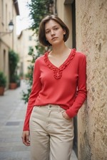 ALEX & CO Red Frill V-Neck Knit Top