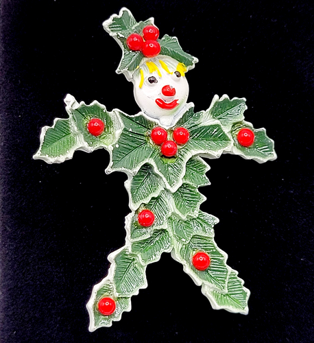 Christmas Holly Man Figural Scarecrow Berry Leaves Vtg 1960s Brooch Pin Beatrix - Picture 17 of 24