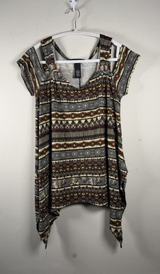 Jennifer Lauren Large Bohemian Tunic Top Cold Shoulder Keyhole Hippie Y2K Office