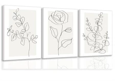 Flower Line Wall Art Set of 3 Neutral Botanical Wall Decor Minimalist Black a...
