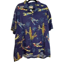 Paradise Found WWII fighter bomber planes button-front Hawaiian-made shirt XL