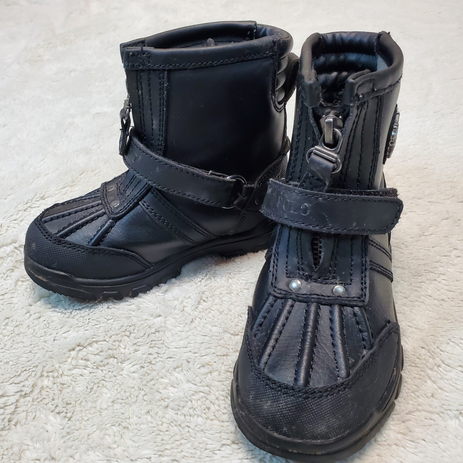 Polo Ralph Lauren Black Moto Conquered Casual Everyday Combat Boot Girl Boy 10