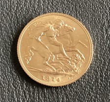 1914 George V Gold Half Sovereign Coin 22ct