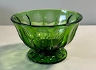 Vintage Anchor Hocking Emerald Green Glass Thumbprint Pedestal Candy Dish Bowl