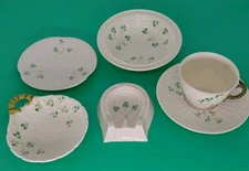 6 pc.Lot of Belleek Shamrock China-Green Mark-1965-1980- One Gold-1980-1993