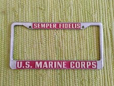Vntg US Marine Corps LICENSE PLATE FRAME Metal Embossed Semper Fidelis Military