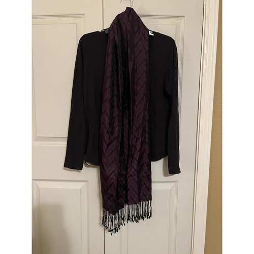 Panissara Silk Black Scarf Thailand Purple Luxe Long Evening Tasseled Chevron - Picture 4 of 9