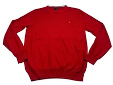 Tommy Hilfiger Mens Large Long Sleeve Sweater Jumper Pullover Red Premium Cotton