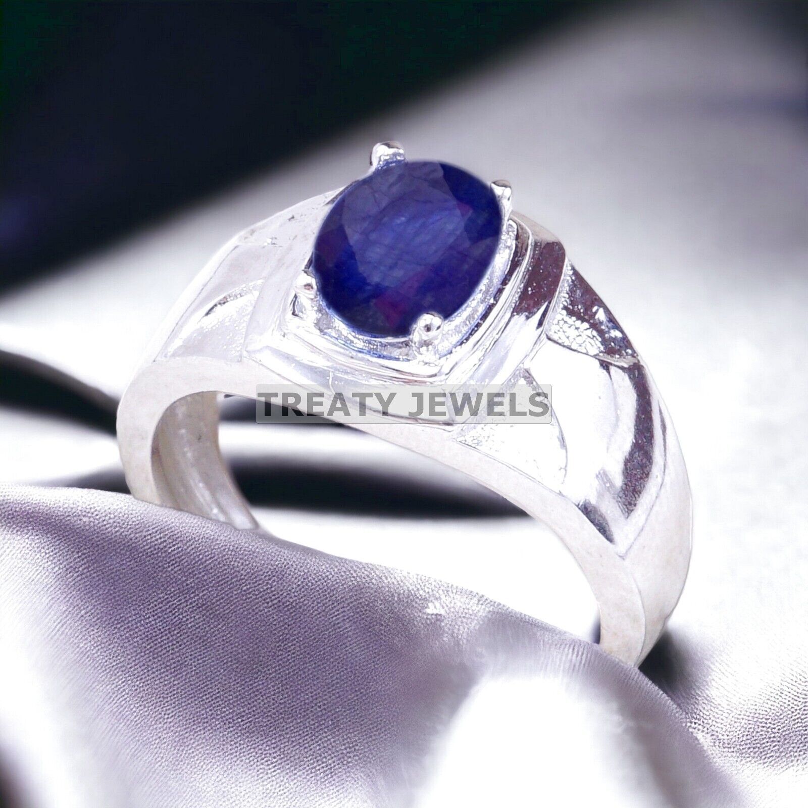 Blue Sapphire Oval Cut Gemstone With 925 Sterling Silver Ring For Men's #A217