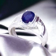Blue Sapphire Oval Cut Gemstone With 925 Sterling Silver Ring For Men's #A217
