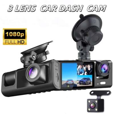 Dash Cam Car Dual Lens Front/Rear/Inside Video Recorder Camera G-sensor HD 1080p