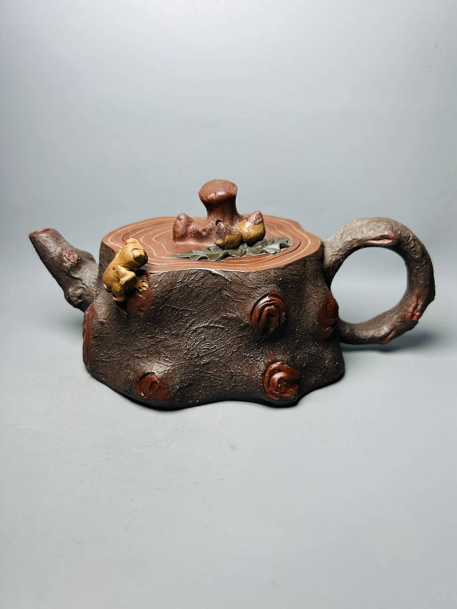 Chinese Yixing Zisha Clay Handmade Exquisite Monkey Stump Teapot
