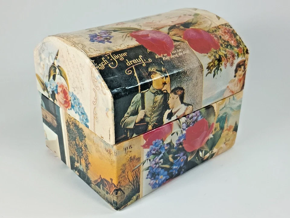 Cardboard Trinket Box, Old World Postcard Design with Lift Out Tray 4.75" x 4". - Image 2 of 4