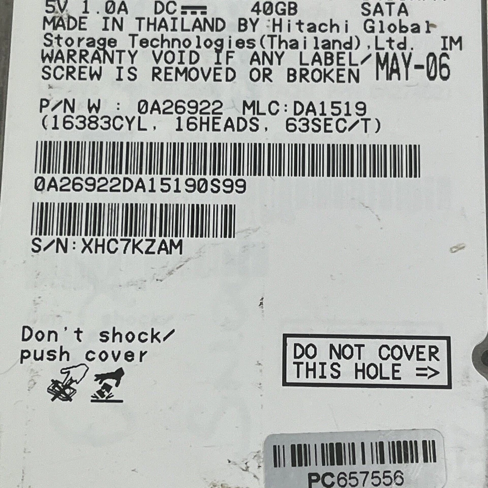 Hitachi HTS541040G9SA00 40GB 5400RPM 2.5" SATA Laptop Hard Drive (Read) - Image 3 of 4