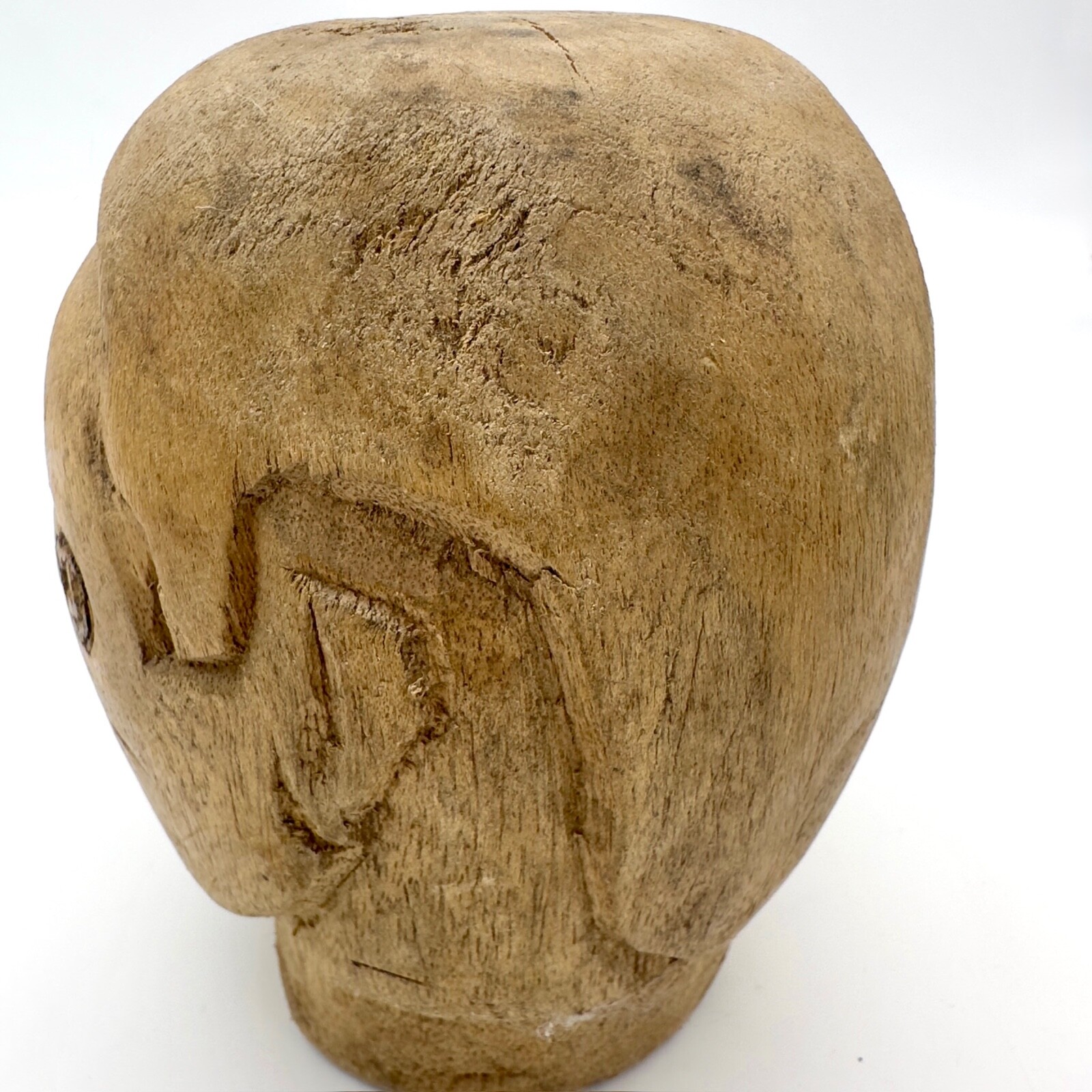 Antique Southeast Asian Hand-Carved Wooden Head Statue - 5" Tall, Batak Shaman?