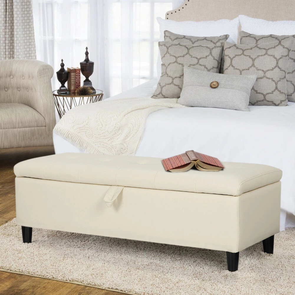 Faux Leather Upholstered Accent Bench Window Seat Ottoman Bed End Stool Chair UK