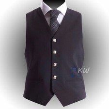 Mens Black 5 Button Argyll Waistcoat - Barathea Wool - Celtic Emblem Buttons