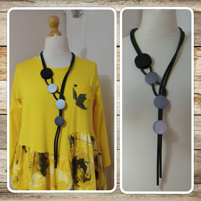 BNWT, ARTY, QUIRKY, LAGENLOOK, STATEMENT, BLACK RUBBER, METAL DISC, NECKLACE 