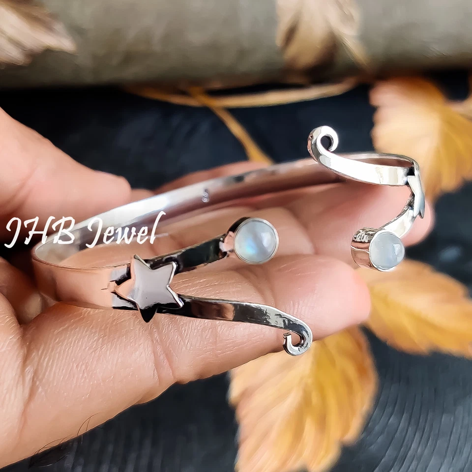 Радужный лунный камень драгоценный камень серебро 925 пробы браслет манжета для подруги подарок - Изображение 3 из 4