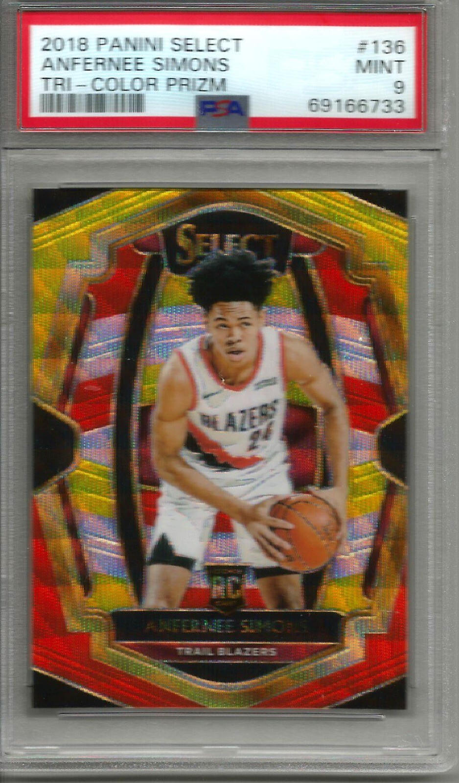Anfernee Simons 2018/19 Panini Select Premier Level Tri-Color Prizm Rookie PSA 9