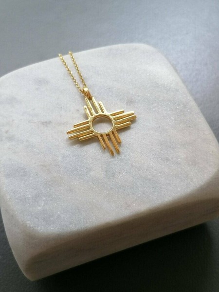 Alternate view of 14k Yellow Gold Plated Beautiful Zia Sun Symbol Women's Pendant Necklace