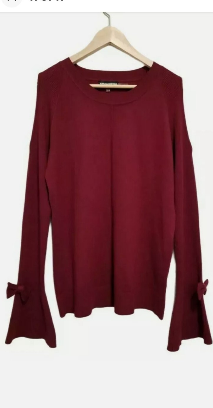 Karl Lagerfeld Cold Shoulder Sweater Merlot Sz M Bell Sleeves NWOT 