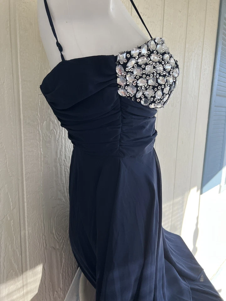 VESTIDO DE GRADUACIÓN DE Mujer B. DARLIN Azul Talla 1/2 Espalda Alta/Baja, HERMOSO Foto 4 de 4