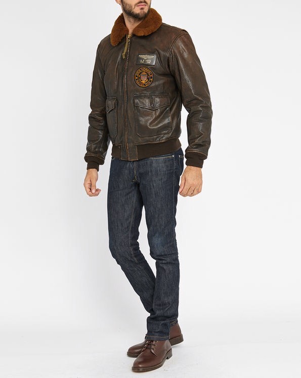 Ralph Lauren Brown Fur Collar Aviator Patch Destroyed Leather Jacket Size S image 4