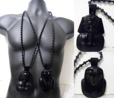 Lucite Black Horus Bird Egyptian Rosary King Tut Pharaoh Necklace Bead Hip Hop  