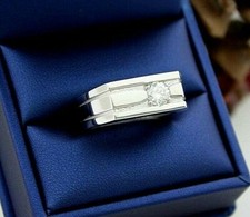 Men 1Ct Genuine Moissanite Solitaire Statement Ring 14k White Gold Plated Silver